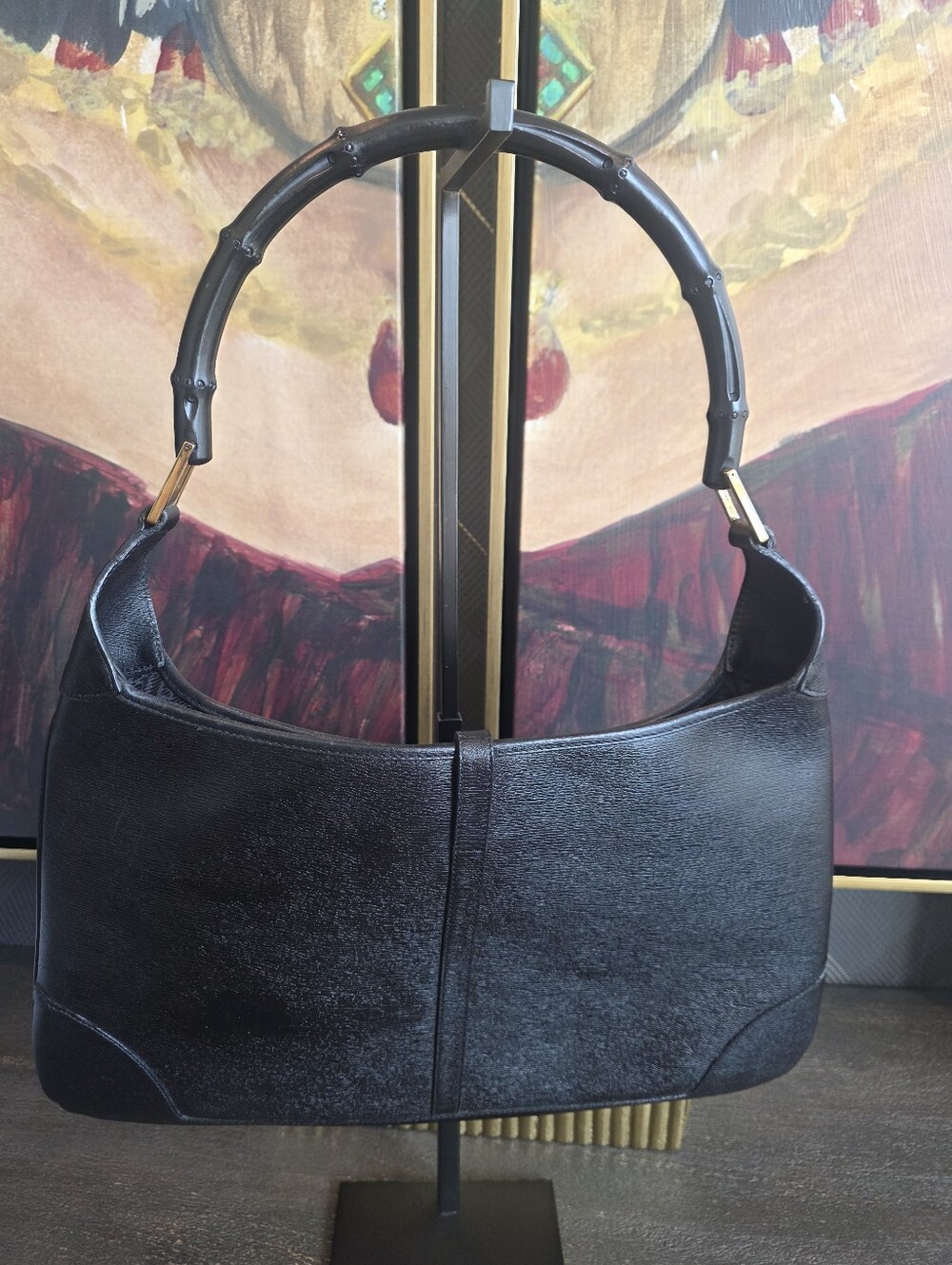Black Vintage Gucci Bamboo Jackie Hobo/Shoulder Bag With Textured Leather - Picture 2 of 5
